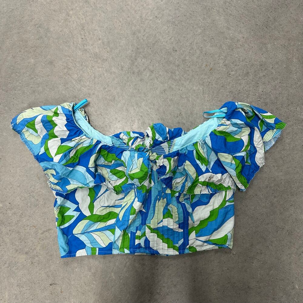 Maeve Anthropologie Ruffle-Sleeve Cropped Blouse Blue Floral Crop Top Size XL - Picture 5 of 11